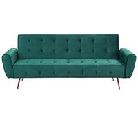 Beliani Canapé-lit Convertible Moderne Capitonné avec Pochette Latérale en Velours Vert Émeraude Pieds en Métal Cuivré Selnes