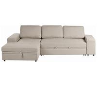 Beliani Canapé-lit d'angle à Droite en Lin Synthétique avec Coussins et Rangement Beige Hrisey