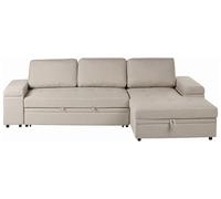 Beliani Canapé-lit d'angle à Gauche en Lin Synthétique avec Coussins et Rangement Beige Hrisey