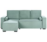 Beliani Canapé-lit d'angle Moderne 3 Places Côté Droit en Tissu avec Accoudoirs Rangement Réversible Vert Clair Edane