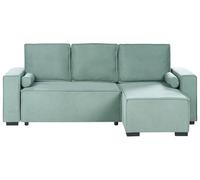 Beliani Canapé-lit d'angle Moderne 3 Places Côté Gauche en Tissu avec Accoudoirs Rangement Réversible Vert Clair Edane