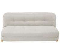 Beliani Canapé-lit en Faux Lin Capitonné 2 Places Fonction Couchage Matelassé Pieds en Bois Blanc Cassé Esbjerg