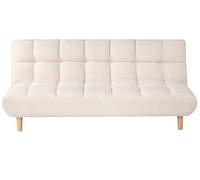 Beliani Canapé-lit Moderne en Bouclé 2 Places Fonction Couchage sans Accoudoirs Dossier Capitonné Pieds en Bois Blanc Cassé Risor