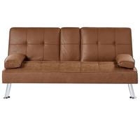 Beliani Canapé-lit Moderne en Cuir PU Convertible Clic-Clac 3 Places Marron Doré Roxen