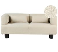 Beliani Canapé Moderne en Bouclé 2 Places Pieds en Bois Accoudoirs Profilés Meuble de Salon Blanc Cassé Movik