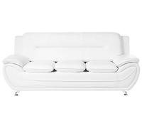 Beliani Canapé Moderne Glamour en Cuir PU Vegan 3 Places Rembourrage Épais Pieds Argentés Blanc Leira