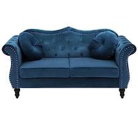Beliani Canapé Type Chesterfield 2 Places en Velours Bleu pour Salon au Style Vintage et Glamour
