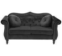 Beliani Canapé Type Chesterfield 2 Places en Velours Noir avec Dossier Capitonné pour Salon au Style Vintage et Glamour
