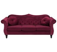 Beliani Canapé Type Chesterfield 3 Places en Velours Rouge avec Dossier Capitonné pour Salon au Style Vintage et Glamour