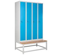 Beliani Casier en Métal avec Banc Armoire Vestiaire Gymnase Salle de Sport École 4 Portes Blanc et Bleu Athlete