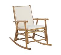 Chaise à Bascule de Jardin Boho en Bambou Clair Coussins Blanc Cassé Frigole