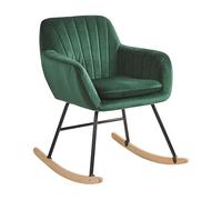 Beliani Chaise à Bascule Type Rocking Chair en Velours Vert Foncé pour Coin de Lecture ou Salon au Design Scandinave et Glamour