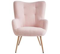 Beliani Chaise à Dossier avec Pouf Moderne en Bouclé Rembourré Repose-Pieds Ottoman Rose Pastel Vejle II