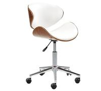 Beliani Chaise à roulettes Design Assise Incurvée Effet Cuir Blanc et Bois sur Pied Métallique Réglable Solution Idéale pour Coin Bureau Moderne