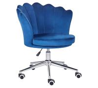 Beliani Chaise de Bureau Bleu en Velours Glamour Fauteuil Coquillage Pivotant Monticello II