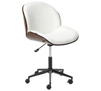 Beliani Chaise de Bureau Élégante Fonction Pivotante et Réglable Bois Foncé Siège en Polyester Blanc Menesha