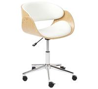 Beliani Chaise de Bureau Élégante Fonction Pivotante et Réglable Contreplaqué Bois Clair Siège en Cuir PU Blanc Palatka
