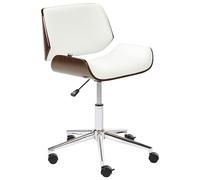 Beliani Chaise de Bureau Élégante Fonction Pivotante et Réglable Contreplaqué Bois Foncé Siège en Cuir PU Blanc Totowa