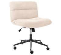 Beliani Chaise de Bureau en Bouclé Rembourrée sans Accoudoirs Siège Pneumatique Base Pivotante Inclinable Beige Clair CATLIN