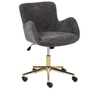 Beliani Chaise de Bureau en Tissu Chenille Base Dorée Pivotante Hauteur Réglable Dossier et Accoudoirs Inclinables Gris Foncé Misorela