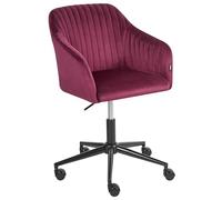 Beliani Chaise de Bureau Pivotante et Ajustable avec roulettes en Velours Rouge Bordeaux Venice