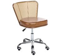 Beliani Chaise de Bureau Retro en Cuir PU et Rotin PE Tresse Viennoise Dossier Pivotant Réglable Marron Roswell