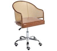 Beliani Chaise de Bureau Retro en Cuir PU et Rotin PE Tresse Viennoise Dossier Réglable Pivotant Marron Redding