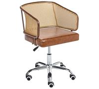 Beliani Chaise de Bureau Retro en Cuir PU et Rotin PE Tresse Viennoise Dossier Réglable Pivotant Marron Tucson