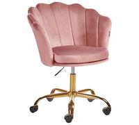 Beliani Chaise de Bureau Rose en Velours Glamour Fauteuil Coquillage Pivotant Monticello II