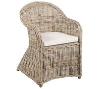 Beliani Chaise de Jardin en Rotin Naturel Fauteuil avec Coussin Beige Clair Intérieur Extérieur Susua II