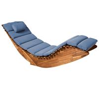 Beliani Chaise Longue à Bascule de Jardin en Bois d'Acacia Patio Terrasse avec Coussin Résistant aux UV Hydrofuge Bleu Brescia II