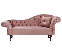 Beliani Chaise Longue Canapé Méridienne Chesterfield Côté Droit en Velours Rose Confort et Style Idéal pour Salon Glamour et Vintage
