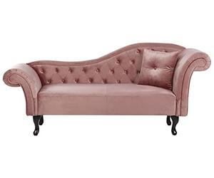 Beliani Chaise Longue Canapé Méridienne Chesterfield Côté Droit en Velours Rose Confort et Style Idéal pour Salon Glamour et Vintage