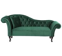 Beliani Chaise Longue Canapé Méridienne Chesterfield Côté Gauche en Velours Vert Foncé Confort et Style Idéal pour Salon Glamour et Vintage