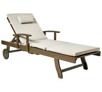 Beliani Chaise Longue de Jardin Classique en Bois d'Acacia Inclinable avec roulettes et Coussin Transat Taupe Amantea Premium