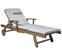 Beliani Chaise Longue de Jardin Classique en Bois d'Acacia Inclinable avec roulettes et Coussin Transat Mélange de Gris Amantea Premium