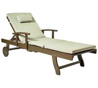 Beliani Chaise Longue de Jardin Classique en Bois d'Acacia Inclinable avec roulettes et Coussin Transat Vert Amantea Premium