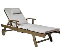 Beliani Chaise Longue de Jardin Classique en Bois d'Acacia Inclinable avec roulettes et Coussin Transat Gris Clair Amantea Premium