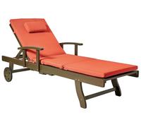 Beliani Chaise Longue de Jardin Classique en Bois d'Acacia Inclinable avec roulettes et Coussin Transat Rouge Amantea Premium