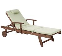 Beliani Chaise Longue de Jardin Classique en Bois d'Acacia Transat Inclinable avec roulettes et Coussin Vert Amantea Premium