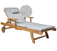 Beliani Chaise Longue de Jardin en Bois d'Acacia Inclinable avec roulettes et Coussin Transat Mélange de Gris Java Premium