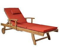 Beliani Chaise Longue de Jardin en Bois d'Acacia Inclinable avec roulettes et Coussin Transat Rouge Java Premium