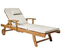 Beliani Chaise Longue de Jardin en Bois d'Acacia Inclinable avec roulettes et Coussin Transat Taupe Java Premium