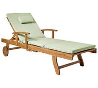 Beliani Chaise Longue de Jardin en Bois d'Acacia Inclinable avec roulettes et Coussin Transat Vert Java Premium