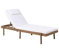 Beliani Chaise Longue en Bois d'Acacia Certifié Pliante avec Coussin Meuble de Jardin Terrasse Blanc et Marron Clair Marcetelli