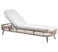 Beliani Chaise Longue en Rotin PE et Aluminium Transat de Jardin avec Coussin Rembourré Dossier Réglable Beige Zeri
