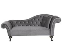 Beliani Chaise Longue Méridienne Chesterfield Côté Droit en Velours Gris pour Salon Glamour et Vintage