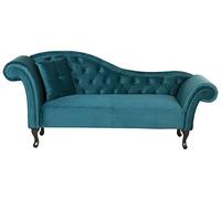 Beliani Chaise Longue Méridienne Chesterfield Côté Gauche en Velours Bleu pour Salon Glamour et Vintage
