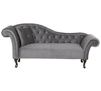 Beliani Chaise Longue Méridienne Chesterfield Côté Gauche en Velours Gris pour Salon Glamour et Vintage