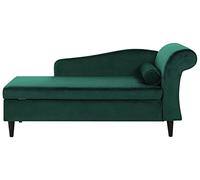 Beliani Chaise Longue Méridienne Côté Droit en Velours Vert Foncé avec Rangement pour Salon au Style Glamour